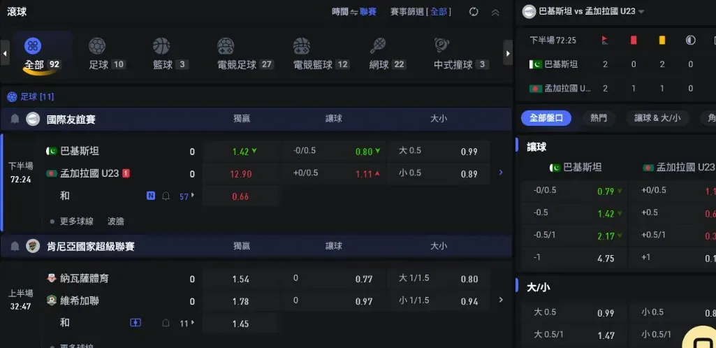 FB 體育登入後主工作區畫面